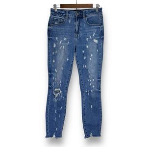 Decjuba Moth Jeans |‎ Womens Size 10 | Cropped Stretch Denim Distressed Raw Hem